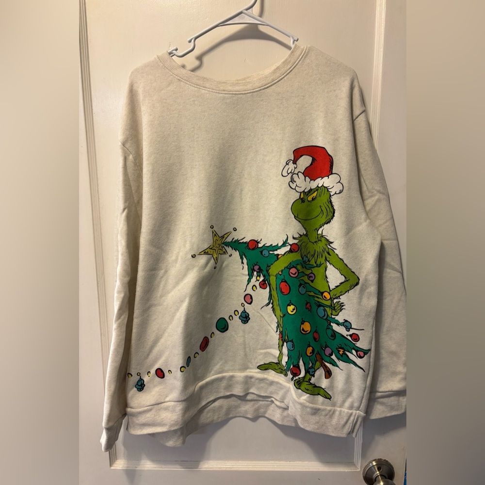 Target Cream Crew Neck Sweater with Festive Grinch Design